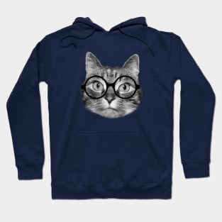 Cute nerdy cat wearing big round glasses Hoodie